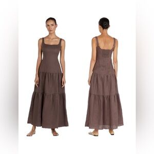 DISSH Brown Tiered Linen-Blend Maxi Dress – Size 8